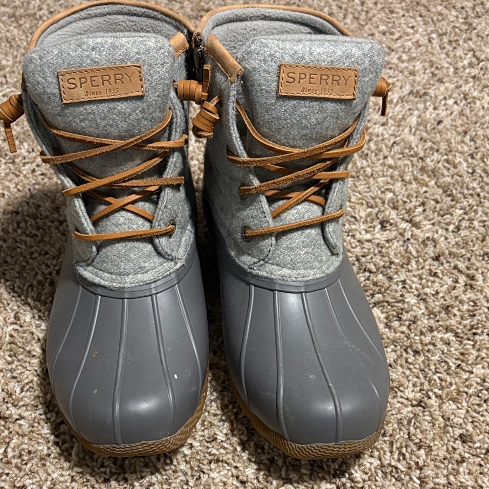 Sperry Gray and Brown Rain Boots